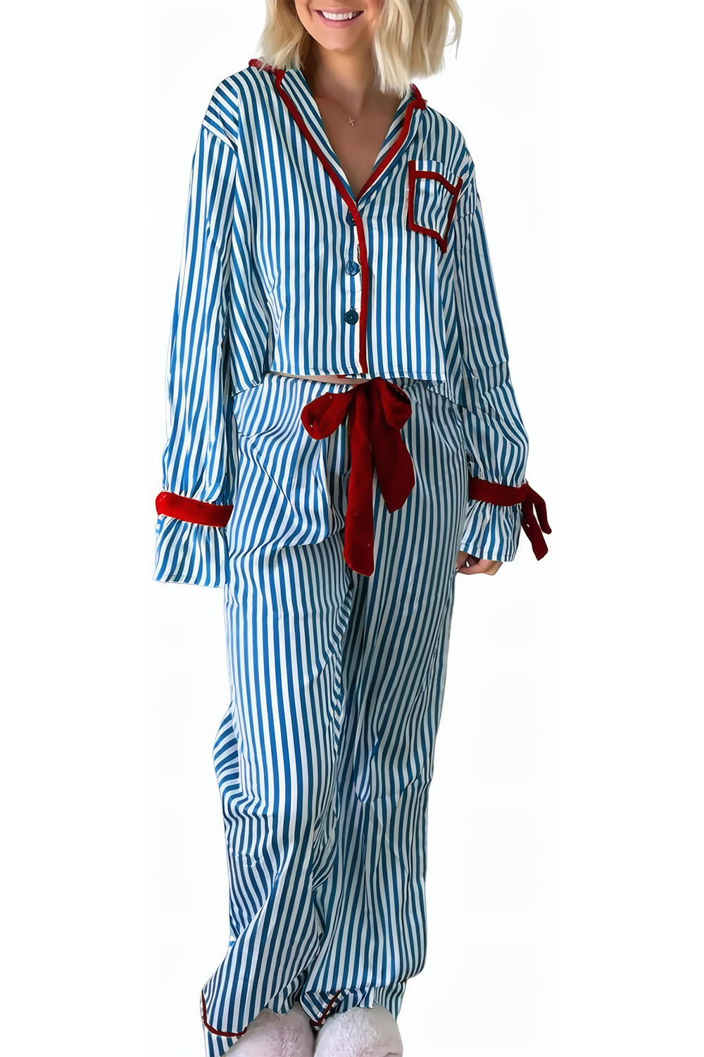 Cozy Satin Holiday Striped Pajama Set