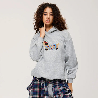 Cartoon-Dachshund-Hoodie-embroidery-cute-cozy-gray-girl