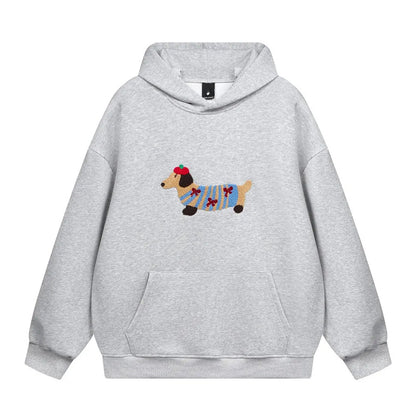 Cartoon-Dachshund-Hoodie-embroidery-cute-cozy-gray-one