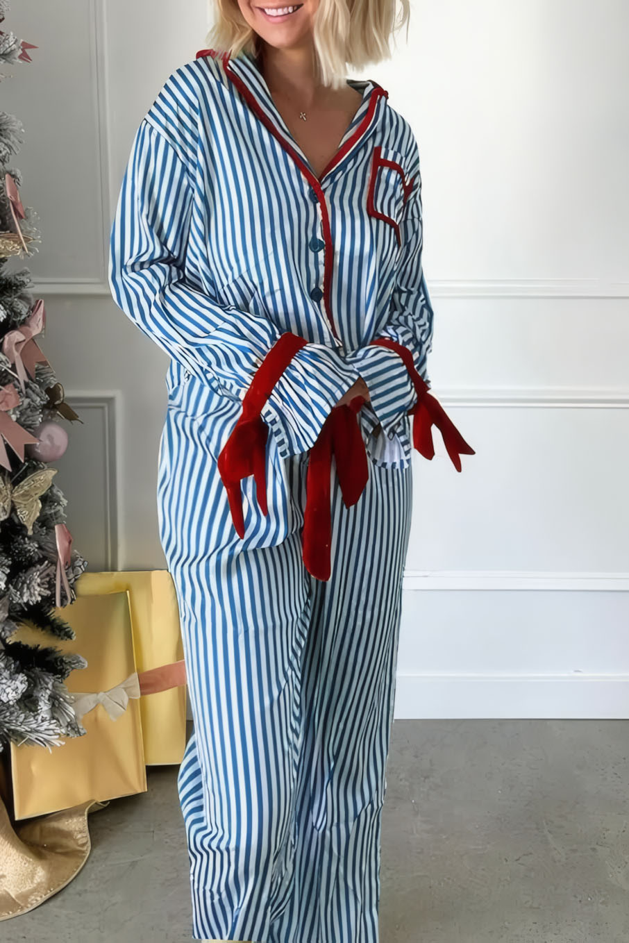 Cozy Satin Holiday Striped Pajama Set