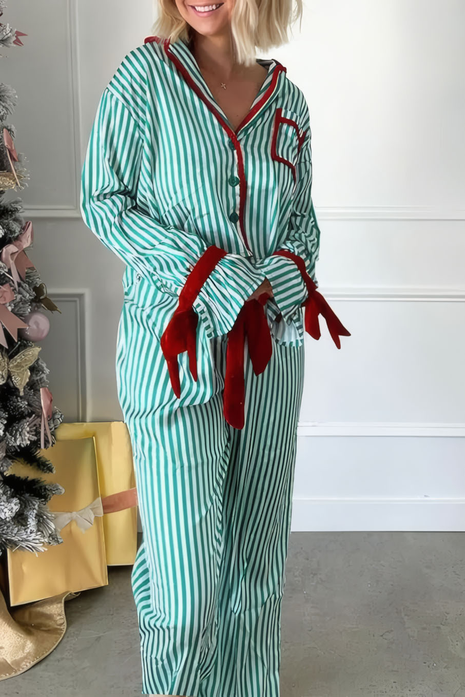 Cozy Satin Holiday Striped Pajama Set