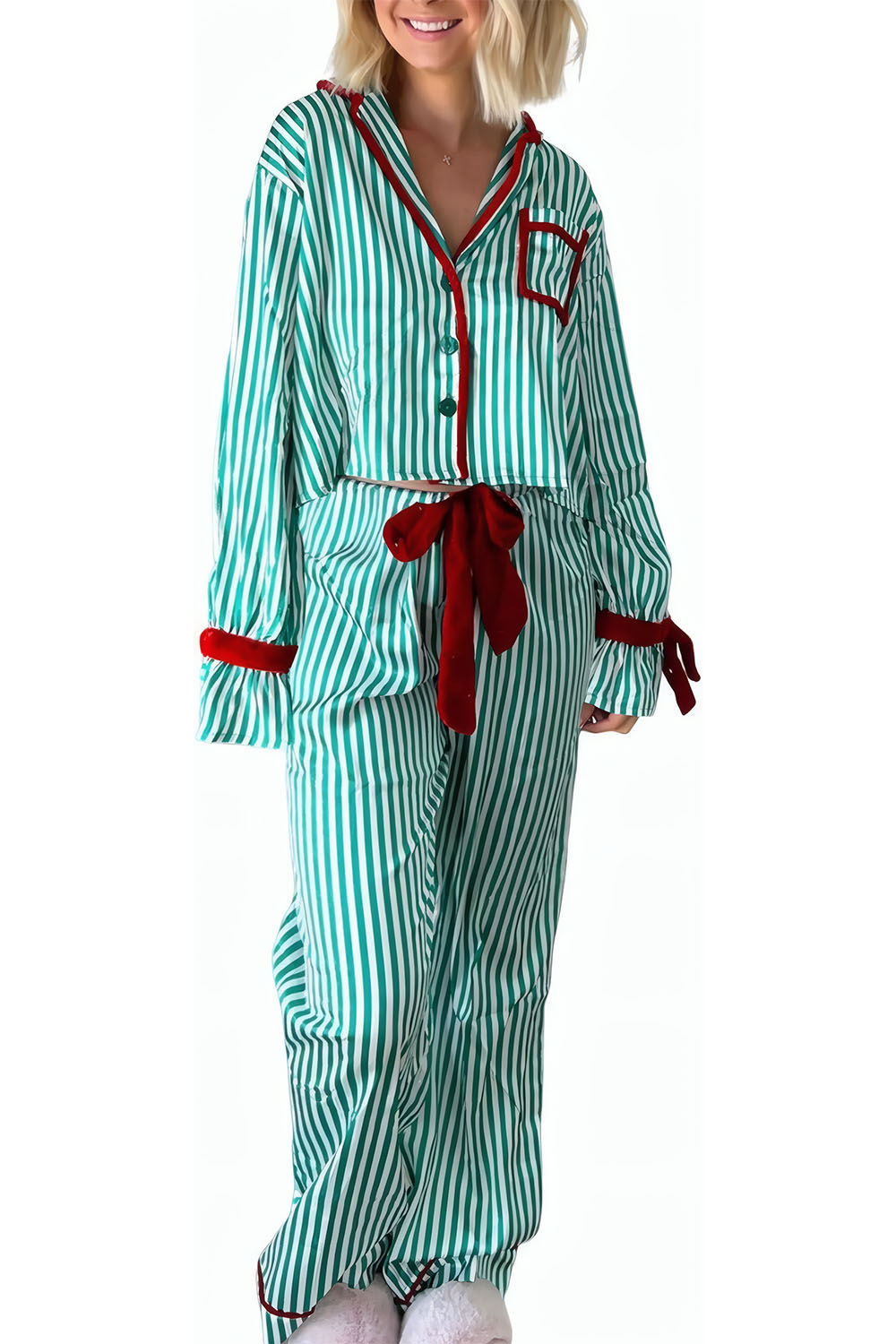 Cozy Satin Holiday Striped Pajama Set