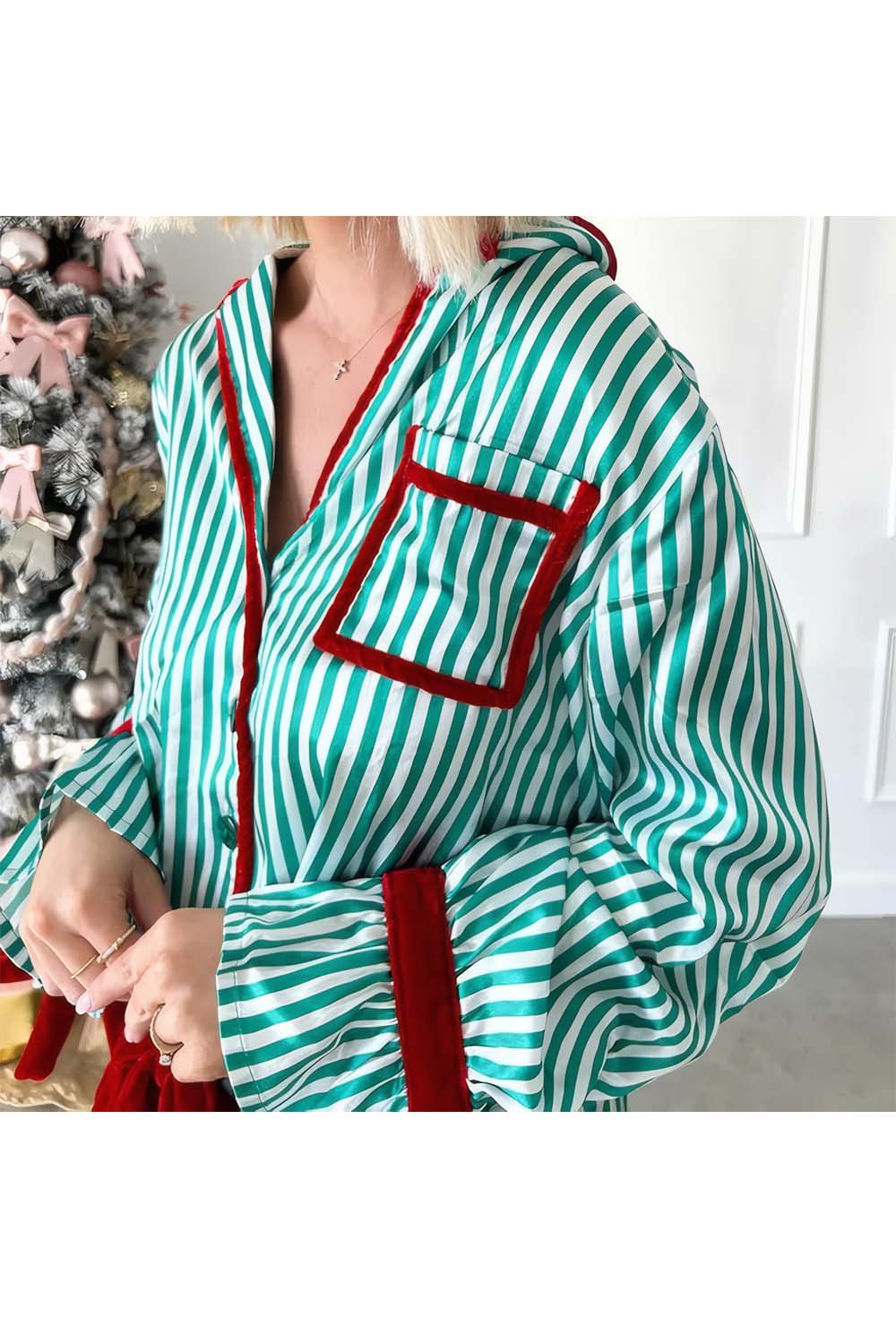 Cozy Satin Holiday Striped Pajama Set