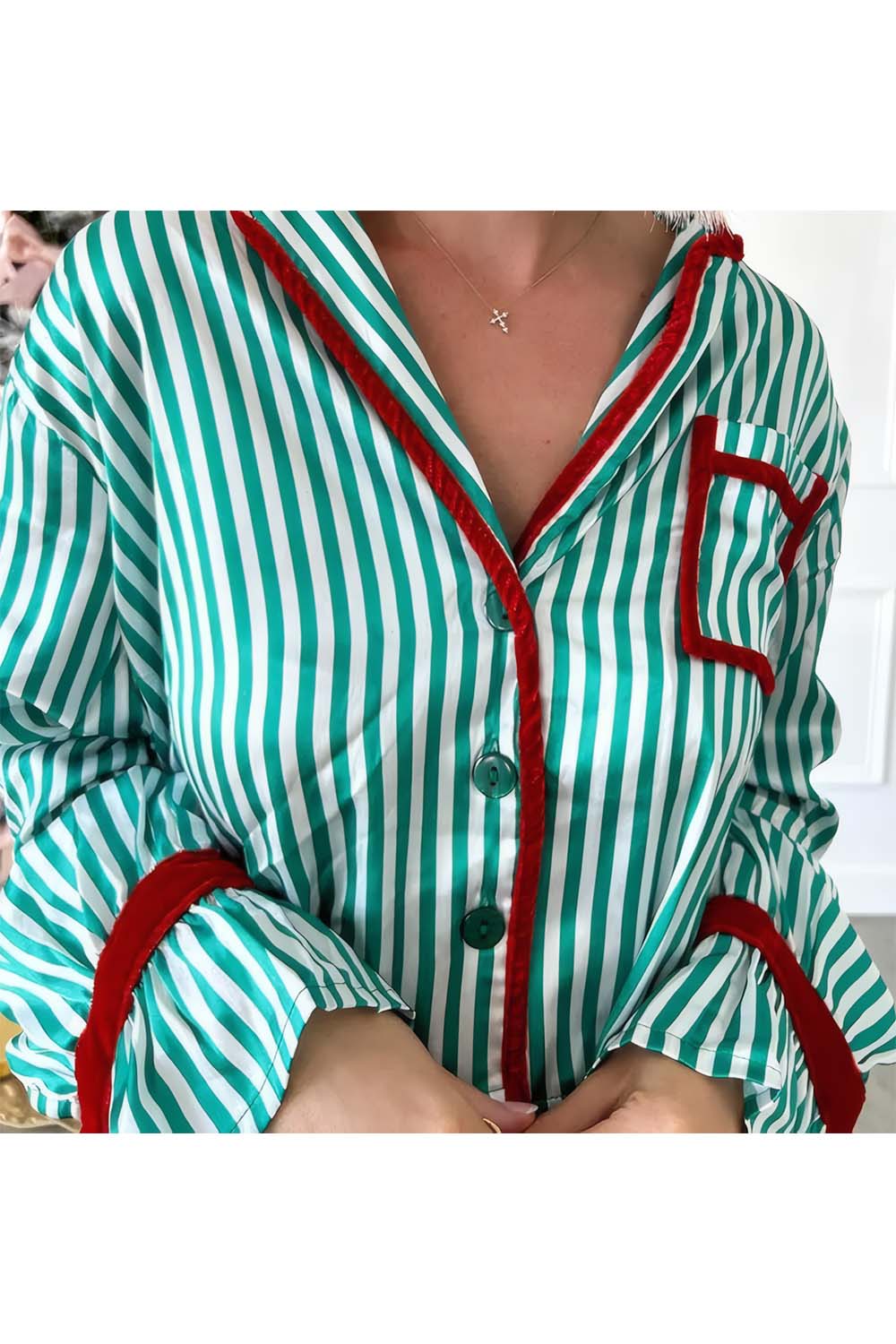Cozy Satin Holiday Striped Pajama Set