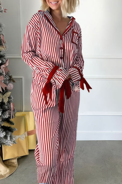 Cozy Satin Holiday Striped Pajama Set