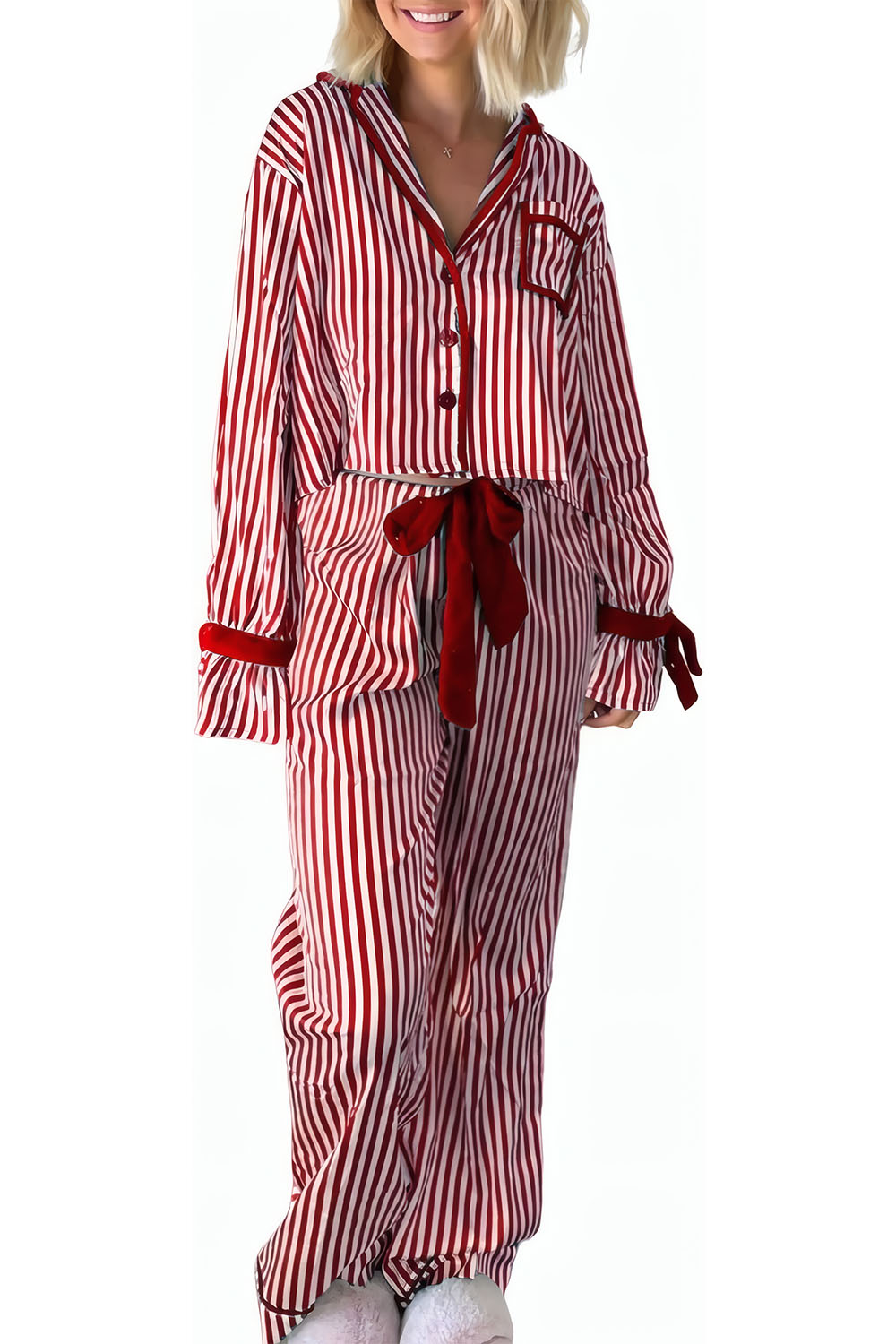 Cozy Satin Holiday Striped Pajama Set