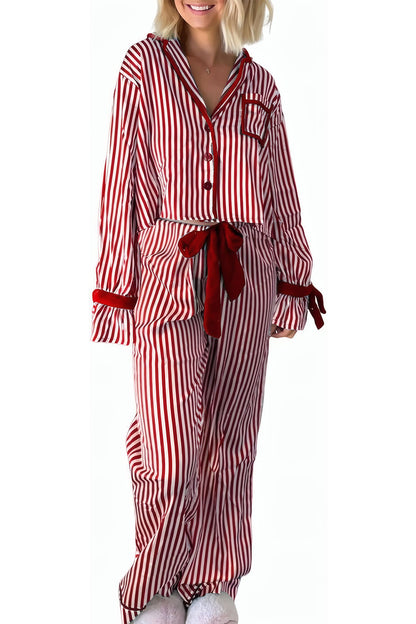 Cozy Satin Holiday Striped Pajama Set