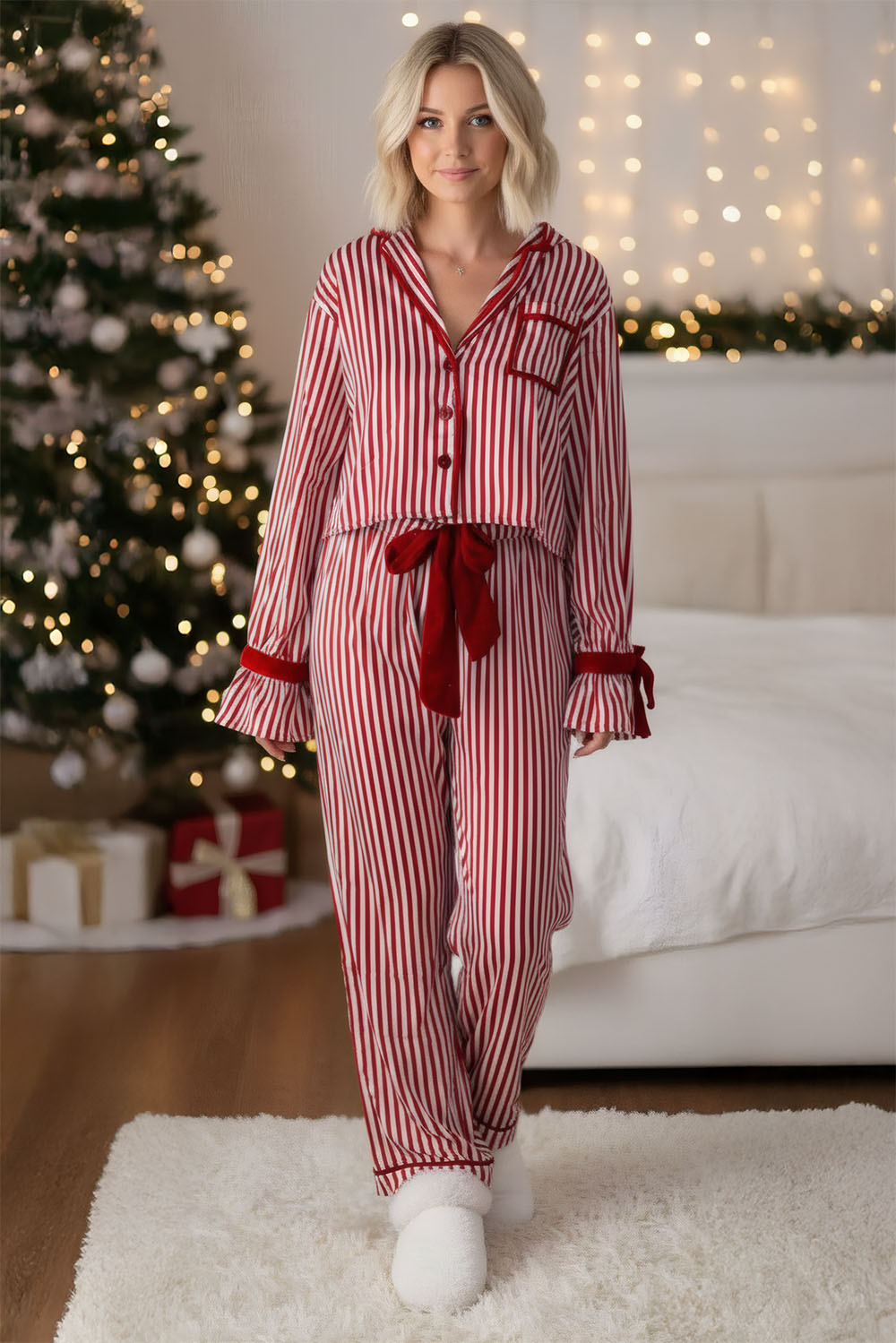 Cozy Satin Holiday Striped Pajama Set