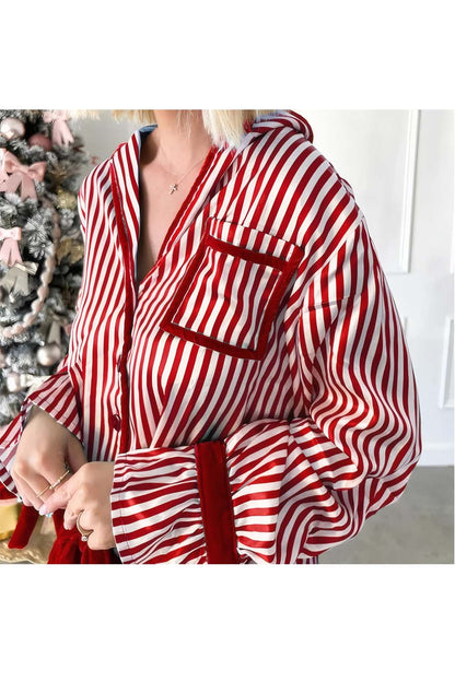 Cozy Satin Holiday Striped Pajama Set