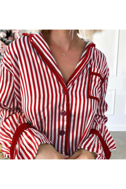 Cozy Satin Holiday Striped Pajama Set