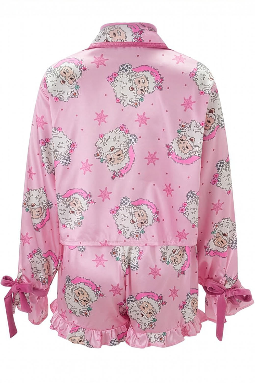 Pink pajama set with cartoon character design on a white background