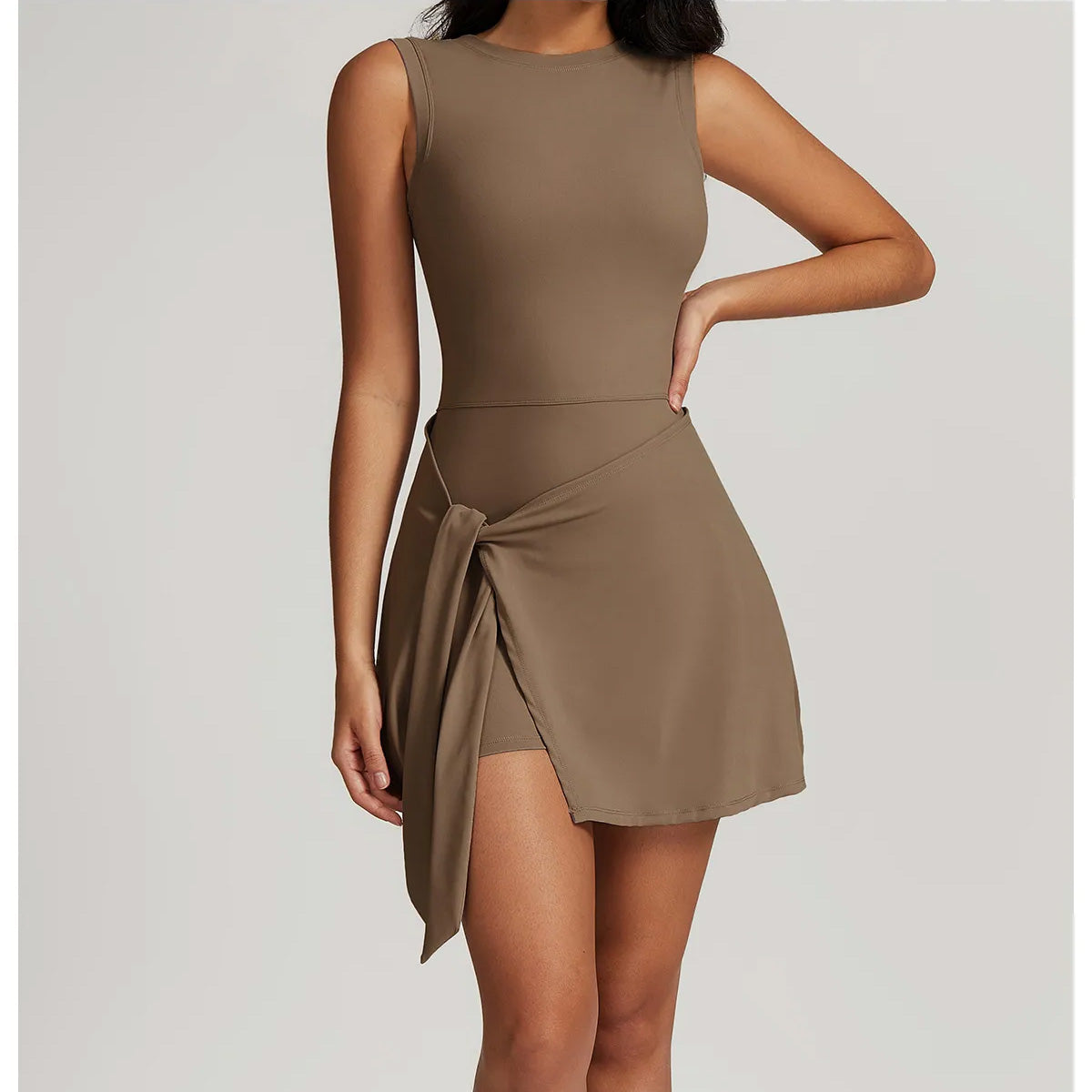 tennisdress-golddress-2piece-fakedress-romper-skirt-fintess-coffee