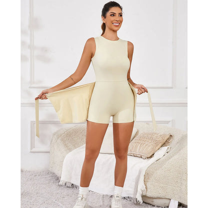 tennisdress-golddress-2piece-fakedress-romper-skirt-fintess-woman-front