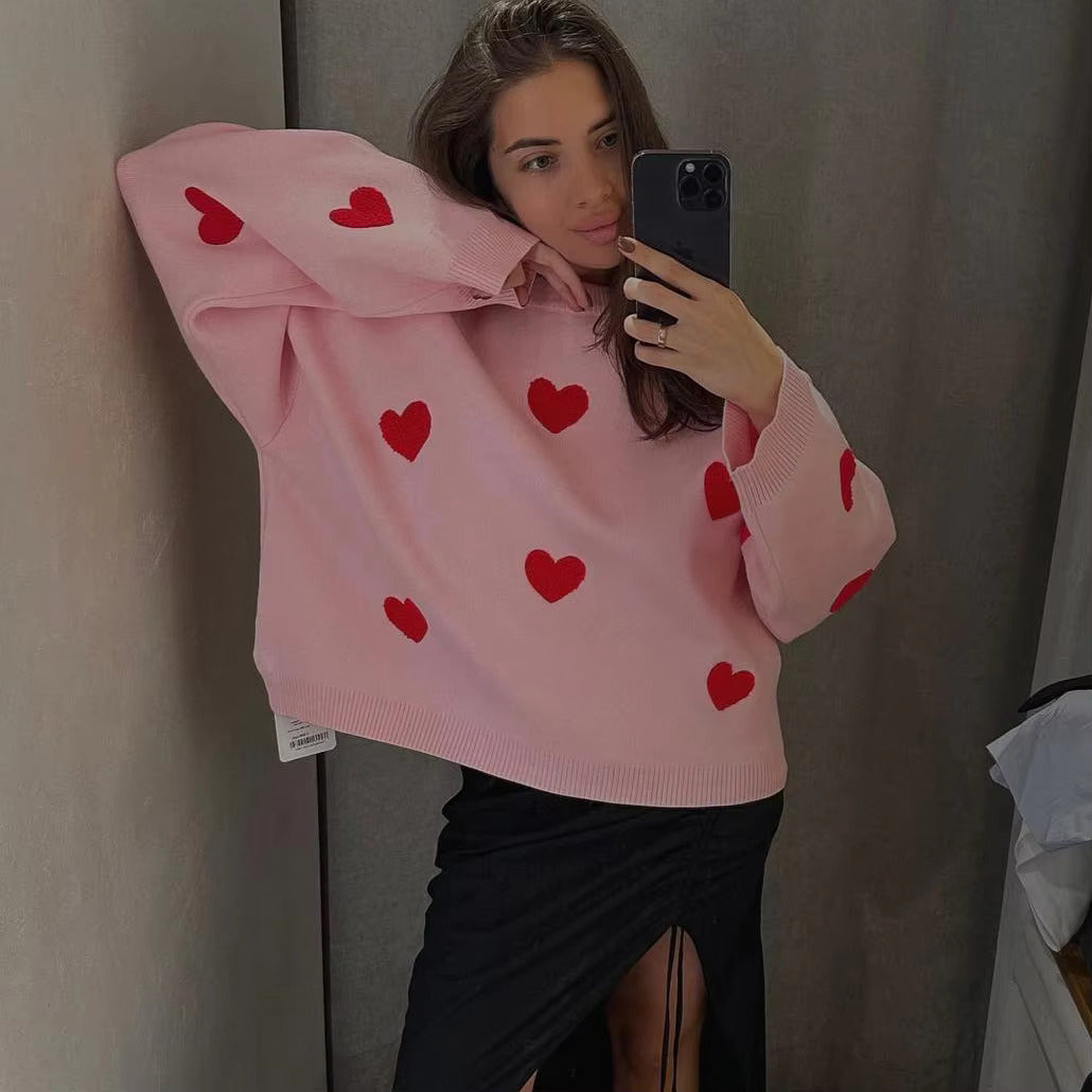 valentine heart sweater-jumper-heartshape-love sweater-pink-background-back-front-main