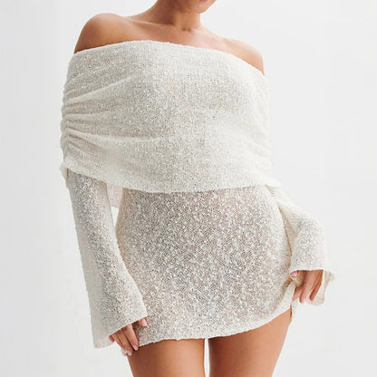 white main-knitted dress-woman-model-using dress-zoom